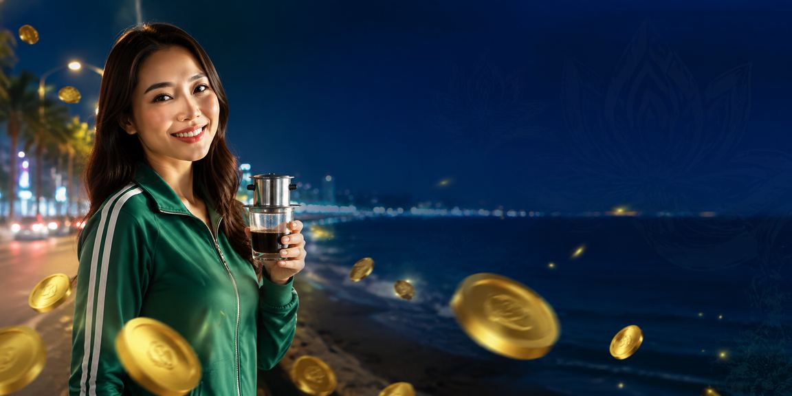 Người dùng tại Phan Thiết ngồi uống cà phê và thực hiện đăng ký nạp tiền trên điện thoại